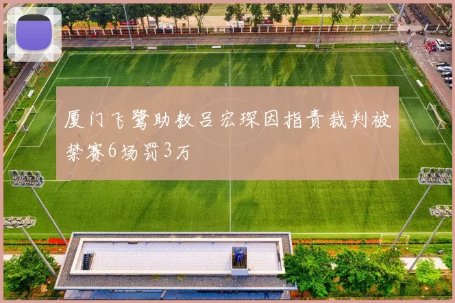 厦门飞鹭助教吕宏琛因指责裁判被禁赛6场罚3万